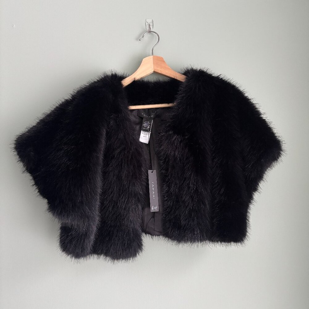 Tahari Faux Fur Shrug Jacket — Black — One Size — NWT
